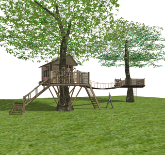 现代树屋小木屋su模型下载，树屋草图大师模型设计分享