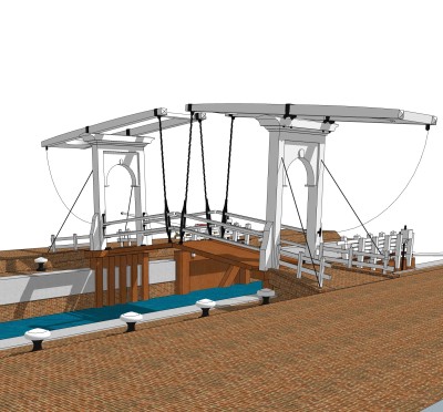 吊桥草图大师模型设计下载，sketchup吊桥su模型分享