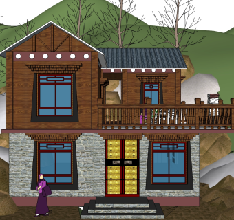 藏式别墅su模型下载、藏式别墅草图大师模型下载