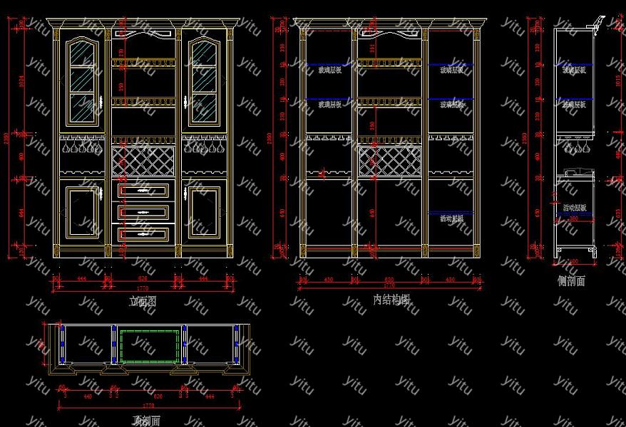 原創酒櫃cad圖庫酒櫃全套cad素材施工圖下載