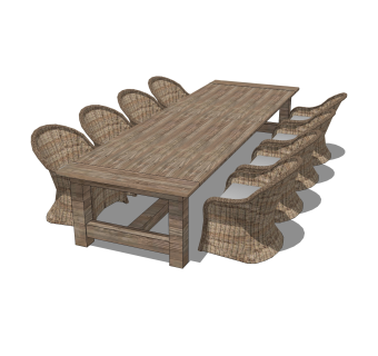 现代实木餐桌椅su模型，八人餐桌长方形餐桌草图大师模型下载