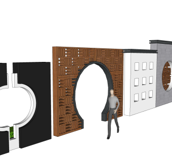 中式景墙照壁sketchup模型下载
