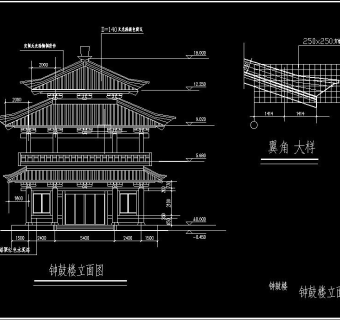 寺院鼓楼CAD施工图，寺院鼓楼CAD建筑图纸下载