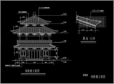 寺院鼓楼CAD施工图，寺院鼓楼CAD建筑图纸下载