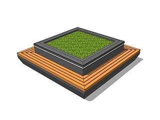 现代方形树池sketchup模型下载，树池坐凳草图大师模型分享