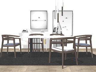 现代餐桌椅组合su模型，，简约餐桌sketchup模型下载