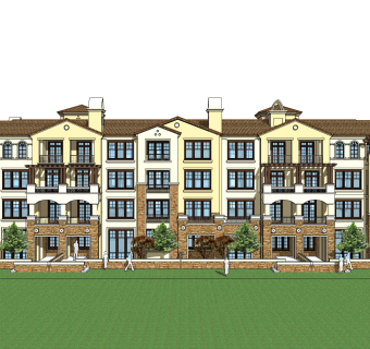 欧式连排别墅草图大师模型，别墅sketchup模型免费下载