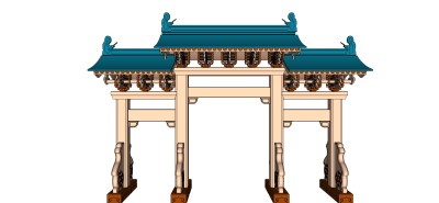 中式牌坊建筑草图大师模型下载、中式牌坊建筑su模型下载