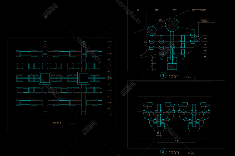 原創盆栽裝斗拱全套詳細的cad圖庫盆栽裝斗拱cad施工圖紙下載