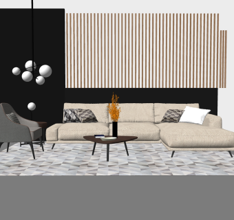 现代布艺沙发组合su模型，布艺沙发组合skp模型下载