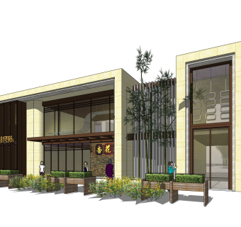 现代酒店外观草图大师模型，酒店外观sketchup模型免费下载