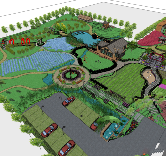 生态农庄草图大师模型，农庄sketchup模型下载