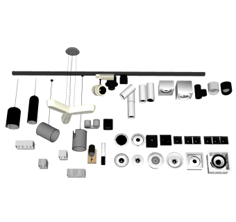 现代筒灯射灯组合su模型，筒灯射灯组合skp模型下载