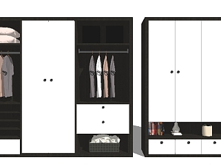 现代实木衣柜组合草图大师模型，实木衣柜sketchup模型下载