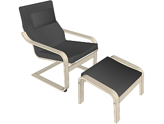 现代黑色躺椅sketchup模型，椅子草图大师模型下载