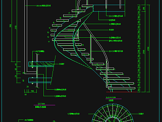 旋转楼梯CAD设计图纸，旋转楼梯CAD施工图纸下载