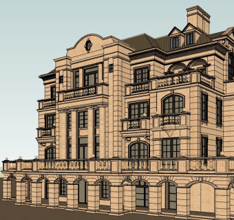 欧式古典独栋别墅草图大师模型，sketchup别墅su模型下载