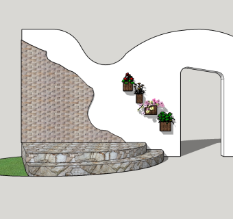 现代景观墙skp文件下载，景观墙SU模型