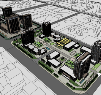现代商业区规划su模型下载、商业区规划草图大师模型下载