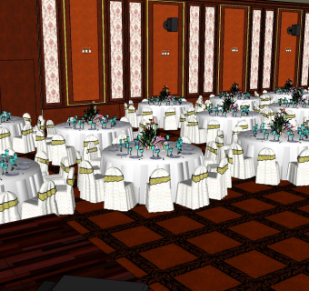 现代酒店宴会厅草图大师模型下载，酒店餐厅sketchup下载模型