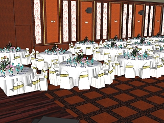 现代酒店宴会厅草图大师模型下载，酒店餐厅sketchup下载模型
