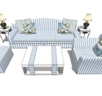 地中海风格多人沙发SU模型，多人沙发SKP模型下载
