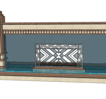 中式景观墙SU模型下载，景观墙skb模型分享