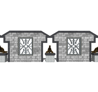 中式文化景观墙草图大师模型，文化景观墙sketchup模型下载