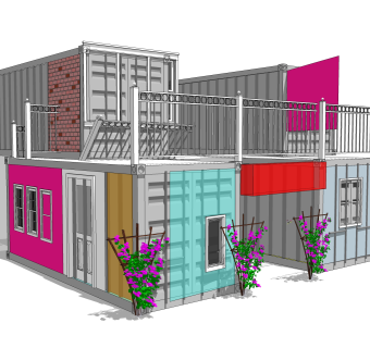现代集装箱改造房草图大师模型，改造房sketchup模型下载