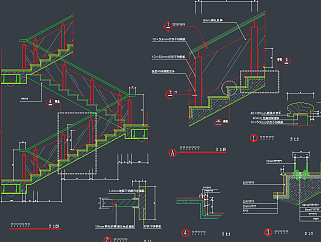 原创楼梯踏步全套详细的CAD图库，楼梯踏步CAD图纸下载