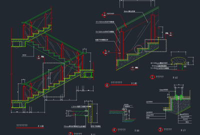 原创楼梯踏步全套详细的CAD图库，楼梯踏步CAD图纸下载