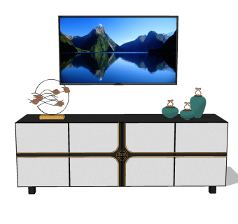 现代电视柜草图大师模型，电视柜sketchup模型下载