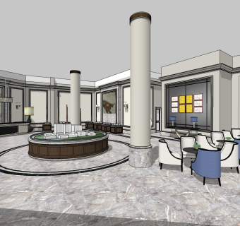 法式售楼部草图大师模型，售楼内部装饰sketchup模型免费下载