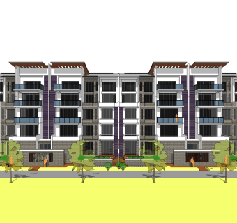 中式联排别墅su模型，别墅skb文件下载