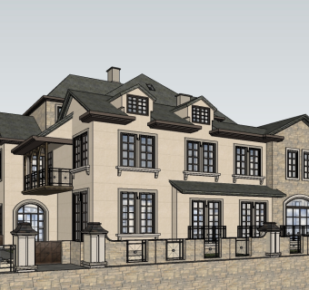 欧式独栋别墅su模型免费下载，sketchup别墅草图大师模型