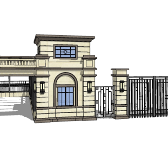 欧式入口大门sketchup模型下载，入口大门草图大师模型