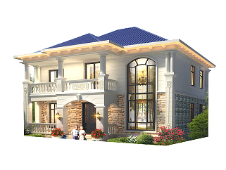 别墅设计图纸，二层欧式风格农村自建房屋施工图下载