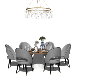 新中式餐桌椅组合xu模型，桌椅组合skp模型下载