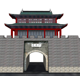 中式建筑城门草图大师模型下载、中式建筑城门su模型下载