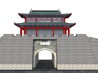 中式建筑城门草图大师模型下载、中式建筑城门su模型下载