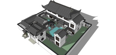 中式别墅四合院su模型下载、中式别墅四合院草图大师模型下载