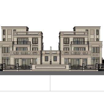 欧式联排别墅sketchup模型，别墅su模型下载