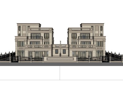 欧式联排别墅sketchup模型，别墅su模型下载