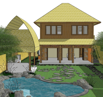 东南亚风格别墅su模型下载、东南亚风格别墅草图大师模型下载