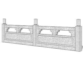 中式石材护栏免费su模型，<em>栏杆</em>sketchup模型下载