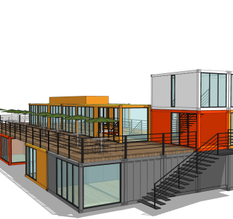 现代集装箱改造房su模型，改造房草图大师模型下载