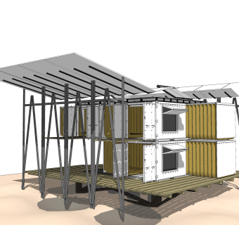 现代集装箱房屋su模型，改造房草图大师模型下载