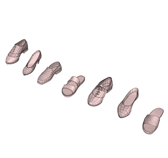 现代鞋子组合草图大师模型,服装店衣架su模型下载