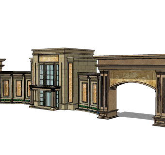 欧式入口大门skp文件下载，入口大门SU模型下载