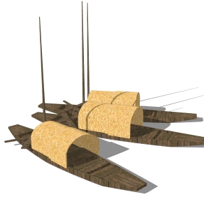 现代乡村捕鱼木筏su模型，木筏草图大师模型下载